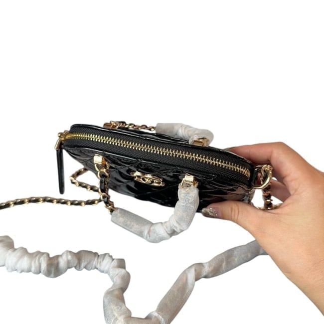 VIP/GWP Black Quilted Patent Shell Clutch with Box