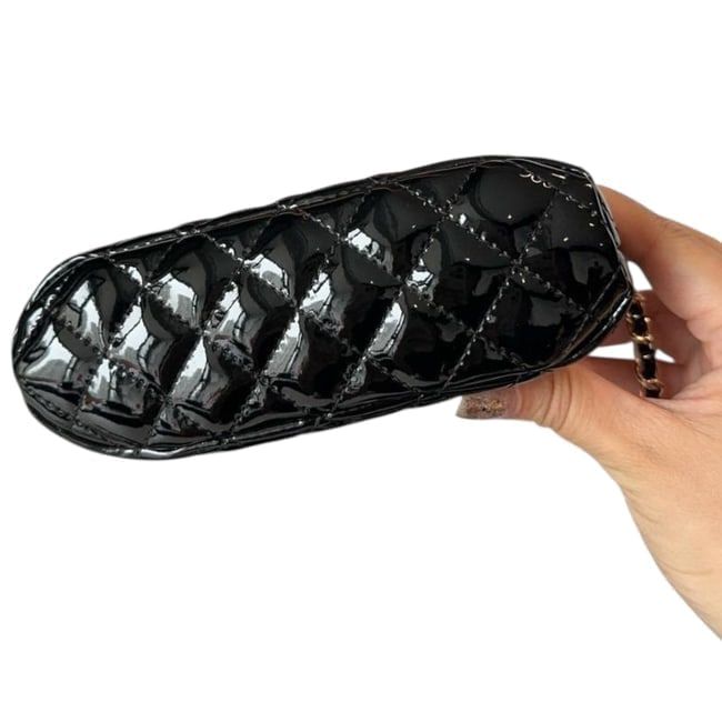 VIP/GWP Black Quilted Patent Shell Clutch with Box