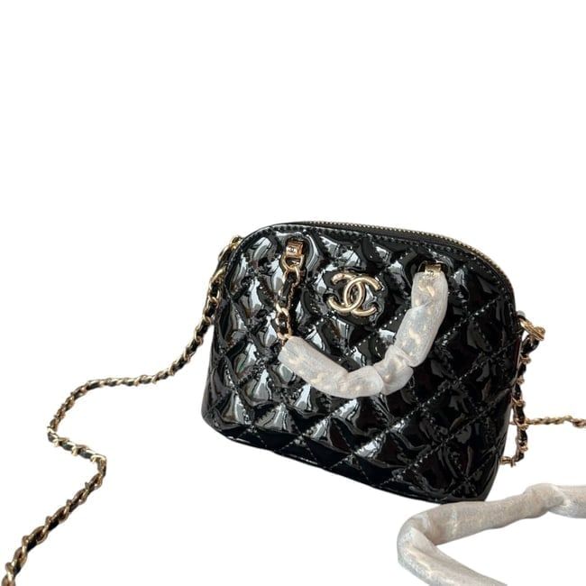 VIP/GWP Black Quilted Patent Shell Clutch with Box