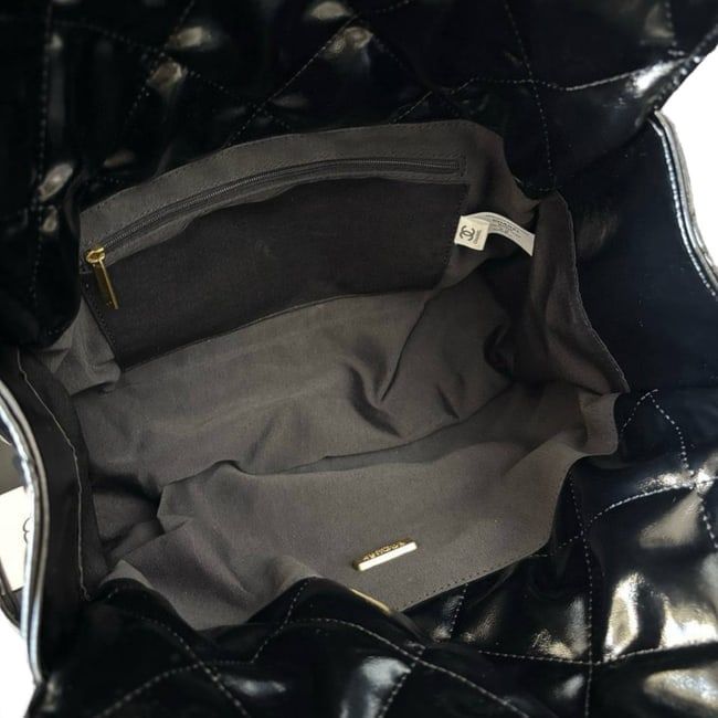 VIP/GWP Black Quilted Patent Large Shopping Tote with Gift Bag