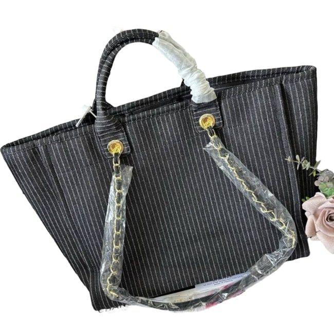 VIP/GWP Black Denim Deauville Tote & Pouch with Gift Bag